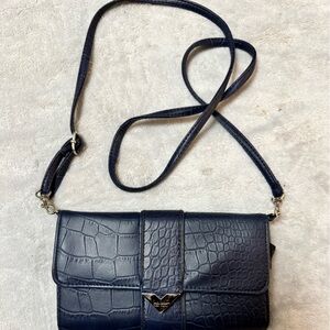 Nicole Miller Navy Croc-Embossed Crossbody Bag